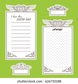 Vector printable note page for diary, planners, bullet journal, diary, notebook, letters, workbook. Dot and line options. Steampunk doodle elements