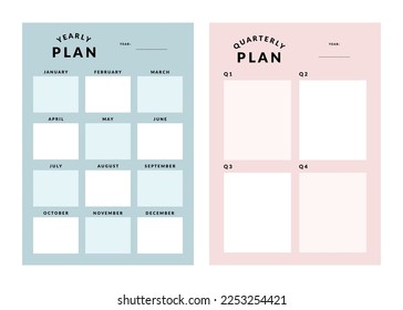 Vector printable template collection, quarterly planner, yearly planner, habit tracker for productivity kit, schedule, organizer, business