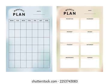 Vector printable template collection, weekly planner, monthly planner, habit tracker for productivity kit, schedule, organizer, business