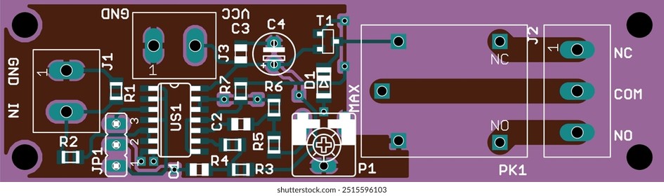 Vector printed circuit board of electronic 
device with components of radio elements, 
conductors and contact pads placed on pcb. Engineering technic computer drawing. Cad design.