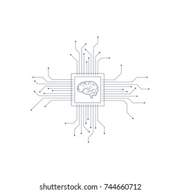 Vector printed circuit board human brain. Artificial Intelligence Concept illustration of cpu in the center of computer system. Eps10 vector illustration.
