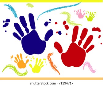 Vector with printed hands on white background for different uses