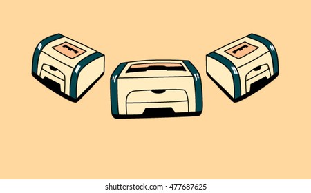 Vector printers in 3 different views, illustration 