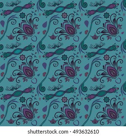 Vector printing on fabric, clothes. hand painted ethnic floral pattern, leaves, circles, swirls. Seamless abstract flowers.. decorative elements for design. EPS 10