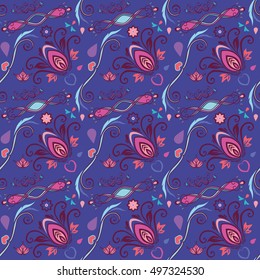 Vector printing on fabric, clothes. hand painted ethnic floral pattern, leaves, circles, swirls. Seamless abstract flowers. decorative elements for design. EPS 10