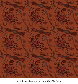 Vector printing on fabric, clothes. hand painted ethnic floral pattern, leaves, circles, swirls. Seamless abstract flowers. decorative elements for design. EPS 10