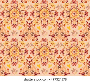 Vector printing on fabric, clothes. hand painted ethnic floral pattern, leaves, circles, swirls. Seamless abstract flowers. decorative elements for design. EPS 10