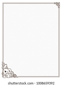 Vector printing paper note for bullet journal. Vintage paper page for notebook, diary, letters, notes, school notes, workbook. Cute romantic corners, dotted sheet. A4 size 