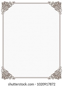 Vector printing paper note for bullet journal. Vintage paper page for notebook, diary, letters, notes, school notes, workbook. Cute romantic corners, dotted sheet. A4 size 