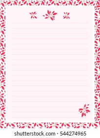 Vector printing paper note. Cute paper page for notebook, diary, letters, school notes, workbook. Cute flourish illustration, abstract design. Colored background, lined sheet