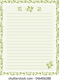 Vector printing paper note. Cute paper page for notebook, diary, letters, school notes, workbook. Cute flourish illustration, abstract design. Colored background, lined sheet