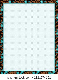 Vector printing paper note with dotted sheet for bullet journal. Optimal A4 size. Kawaii paper for notebook, diary, planners, letters, notes. Flourish background with flowers, leaves.