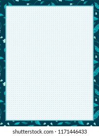 Vector printing paper note with dotted sheet for bullet journal. Optimal A4 size. Kawaii paper for notebook, diary, planners, letters, notes. Flourish background with flowers, leaves