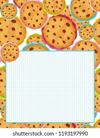 Vector printing paper note with dotted sheet for bullet journal. Optimal A4 size. Kawaii paper for notebook, diary, planners, letters, notes. Cute cookies, biscuits with chocolate chip and sugar icing