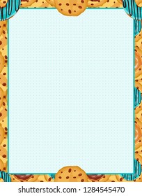 Vector printing paper note with dotted sheet for bullet journal. Optimal A4 size. Kawaii paper for notebook, diary, planners, letters, notes. Cute cookies, biscuits with chocolate chip