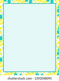 Vector printing paper note with dotted sheet for bullet journal. Optimal A4 size. Kawaii paper for notebook, diary, planners, letters, notes. Flourish background with flowers, leaves. Bright colors