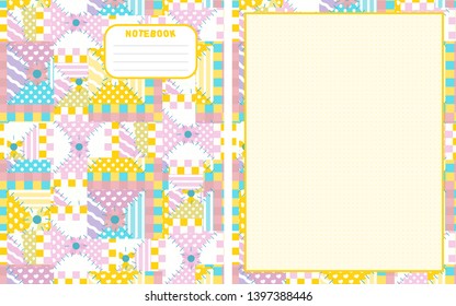 Vector printing paper note with dotted sheet for bullet journal and cover background. Kawaii paper for notebook, handwriting letters, diary, planners, notes. Abstract patchwork, textile style