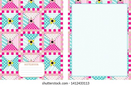Vector printing paper note with dotted sheet for bullet journal and cover background. Kawaii paper for notebook, handwriting letters, diary, planners, notes. Abstract patchwork, textile style