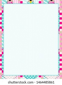 Vector printing paper note with dotted sheet for bullet journal. Optimal A4 size. Kawaii paper for notebook, handwriting letters, diary, planners, notes. Abstract illustration in patchwork, quilting