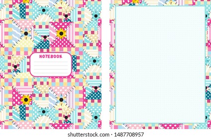 Vector printing paper note with dotted sheet for bullet journal and cover background. Kawaii paper for notebook, handwriting letters, diary, planners, notes. Abstract patchwork, textile style