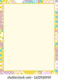Vector printing paper note with dotted sheet for bullet journal. Optimal A4 size. Kawaii paper for notebook, handwriting letters, diary, planners, notes. Abstract illustration in patchwork, quilting