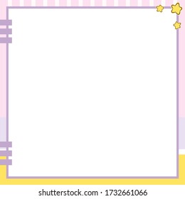 Vector printing paper note. Kawaii blank for drawing, sketchbook,  notebook, diary, letters, planners, notes.  Cute design with yellow-pink background, clips and stars on paper 