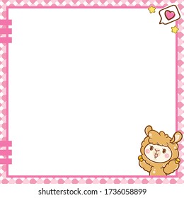 Vector printing paper note. Kawaii blank for drawing, sketchbook, notebook, diary, letters, planners, notes.  Cute design with cute pink background, clips, stars and alpaca on paper