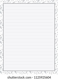 Vector printing paper note, optimal A4 size. Kawaii paper for notebook, diary, planners, letters, notes. Background with tiny little forget-me-not flowers and leaves. Abstract design, lined version
