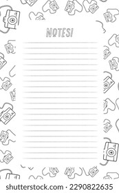 Vector printing paper note. Paper page for notebook, diary, letters, notes, school notes, workbook. Ornate illustration in vintage style. Wave hand drawing elements. A4 size, sepia color