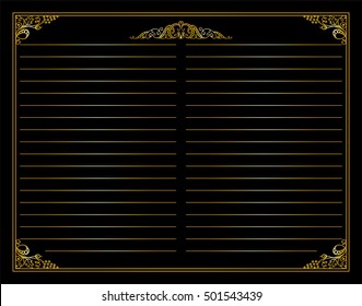 Vector printing paper note. page for notebook, diary, letters, workbook. Ornate illustration in vintage style. Grapes and leaves elements. Premium gold