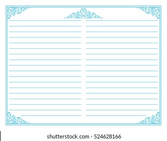 Vector printing paper note. Paper page for notebook, diary, letters, notes, school notes, workbook. Ornate illustration in vintage style. Grapes and leaves hand drawing elements. Blue line paper