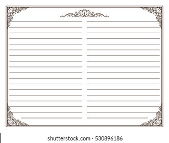 Vector printing paper note. Paper page for notebook, diary, letters, notes, school notes, workbook. Ornate illustration in vintage style. Grapes and leaves hand drawing elements