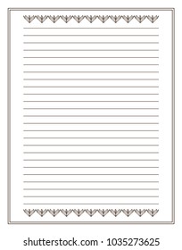 Vector printing paper note. Vintage paper page for notebook, diary, letters, notes, school notes, workbook. Cute romantic frame, lined sheet. A4 size
