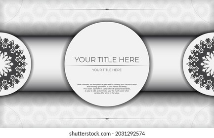 Diseño de invitación listo para impresión vectorial con ornamentos de lujo. Plantilla de banner blanco con ornamentos griegos de lujo para su diseño.