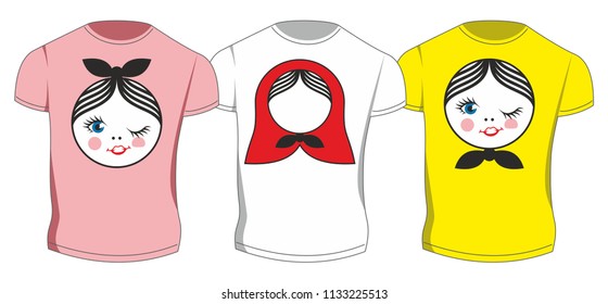 Vector prints, based on an image of a Slavonic nesting doll. Perfect as a print for a T-shirt or something else.