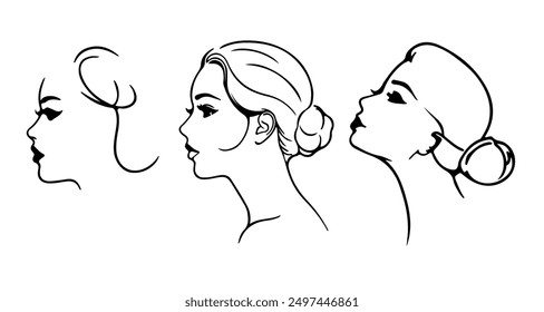 Vector Prints Set of Woman Face Line Art Style. Female Head Poster. Modern Wall Art, Aesthetic Design. Perfect for Home Decor, Wall Art Posters, or t-shirt Print, Mobile Case. Vector EPS 10
