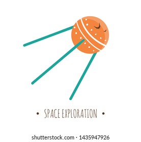 Vector probe illustration for children. Bright and cute flat picture of smiling technics isolated on white background. Space exploration concept