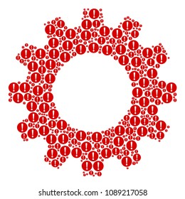 Vector problem icons are grouped into gear mosaic. Industrial design concept constructed with problem pictograms.
