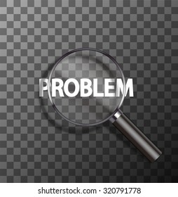 vector problem word in magnifying glass on sample background