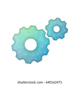 Vector process business symbol isolated on light background. Gears made from colorful low polygonal pieces.