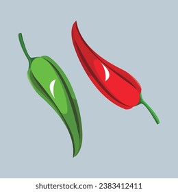 Vector product icon set of chili pepper. The product is a vegetable sharp red and green chili peppers. Illustration of food hot chilli pepper in flat minimalism style.
