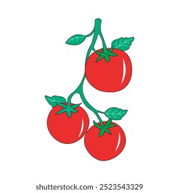 Icono de producto de Vector de tomate cherry vegetal. Tomates Pequeños rojos. Tomates cherry. Ilustración de un tomate cherry en estilo minimalista plano. Vector.