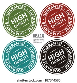 Vector : Product Information Material, Colorful Black High Quality Guarantee Sticker, Rubber Stamp, Icon, Tag or Label Isolated on White Background 