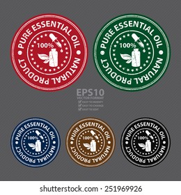 Vector : Product Information Material or Ingredient, Circle 100 Percent Pure Essential Oil Natural Product Grunge Sticker, Rubber Stamp, Icon, Tag or Label