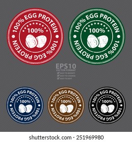 Vector : Product Information Material or Ingredient, Circle 100 Percent Egg Protein Grunge Sticker, Rubber Stamp, Icon, Tag or Label