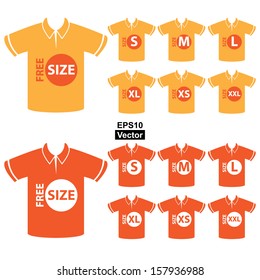 Vector : Product Information or Product Specification Tag, Sticker, Label or Icon Present By Men Orange Polo Shirt Tag Size Icon Isolated on White Background 