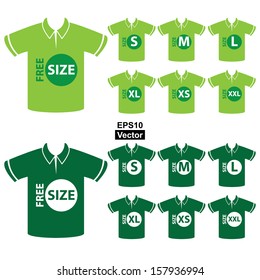 Vector : Product Information or Product Specification Tag, Sticker, Label or Icon Present By Men Green Polo Shirt Tag Size Icon Isolated on White Background 