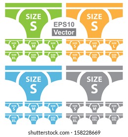 Vector : Product Information or Product Specification Tag, Sticker, Label or Icon Present By Colorful Underwear, Briefs or Underpants Tag Size Icon Isolated on White Background 