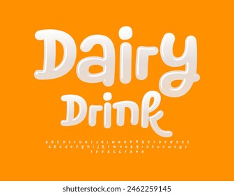 Vector product logo Dairy Drink with artistic white Font. Handwritten Alphabet Letters and Numbers set