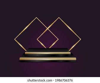 Vector product stand black and gold colors, Luxury concept background, presentation mock up, show cosmetic display stage pedestal design